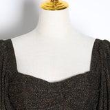 Lantern-sleeve lurex crop top