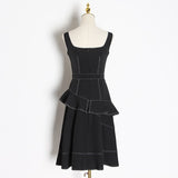 CIRI asymmetric ruffled black dress