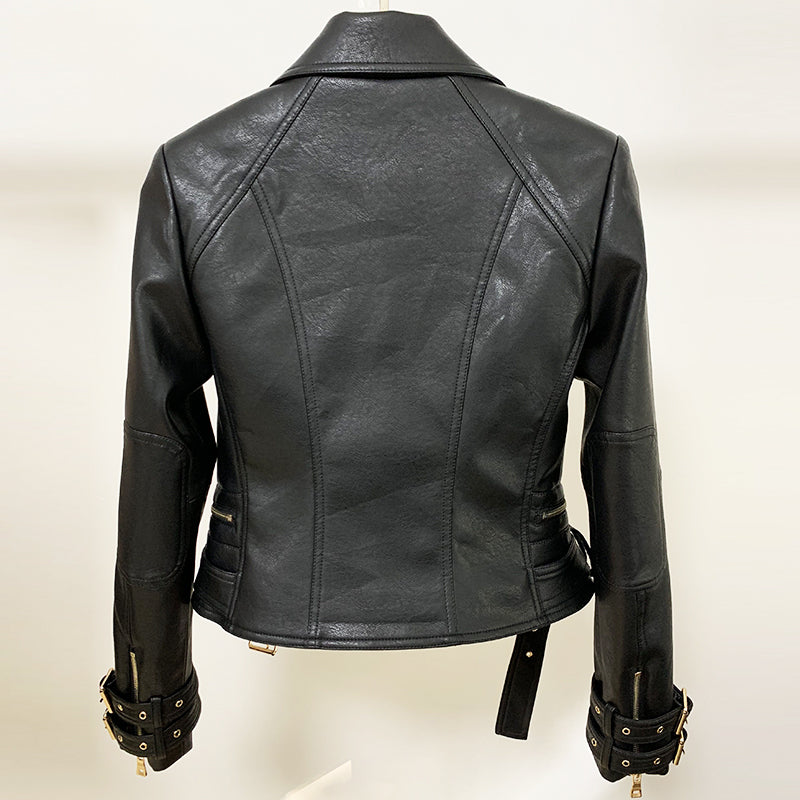 Double-breasted buckled biker jacket