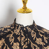 DAYANA Vintage Print Ruffles O Neck Puff Long Sleeve Dress