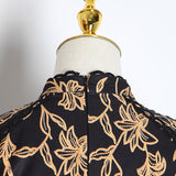 DAYANA Vintage Print Ruffles O Neck Puff Long Sleeve Dress