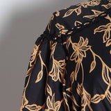 DAYANA Vintage Print Ruffles O Neck Puff Long Sleeve Dress