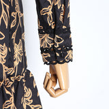 DAYANA Vintage Print Ruffles O Neck Puff Long Sleeve Dress