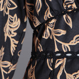 DAYANA Vintage Print Ruffles O Neck Puff Long Sleeve Dress