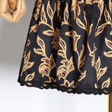 DAYANA Vintage Print Ruffles O Neck Puff Long Sleeve Dress