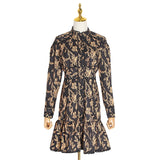 DAYANA Vintage Print Ruffles O Neck Puff Long Sleeve Dress