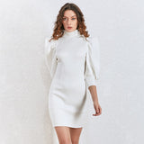 TASHA turtleneck puff-sleeve dress in white