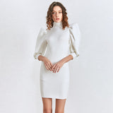 TASHA turtleneck puff-sleeve dress in white