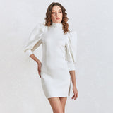TASHA turtleneck puff-sleeve dress in white