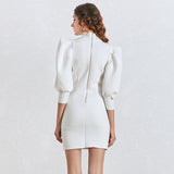 TASHA turtleneck puff-sleeve dress in white