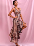 SARITA ruffled gown in bronze