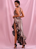 SARITA ruffled gown in bronze