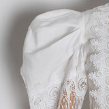 Puff-shoulders lace crop top