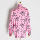 Bowknot printed pink blouse