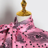 Bowknot printed pink blouse