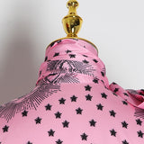 Bowknot printed pink blouse