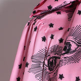 Bowknot printed pink blouse