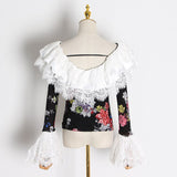 Lace floral print blouse