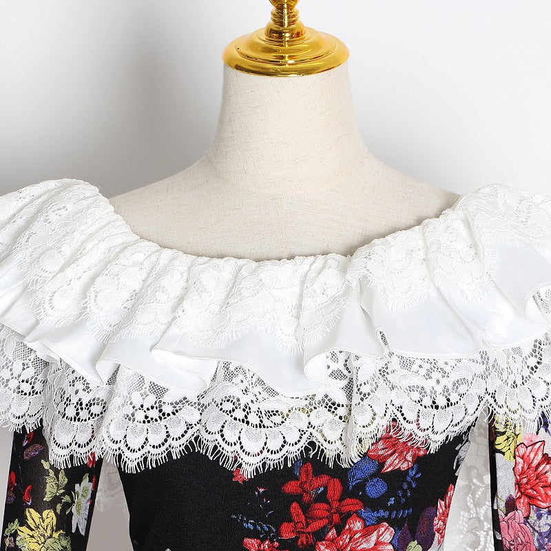 Lace floral print blouse