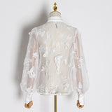 Butterfly Embroidered Lantern Sleeve Blouse In Colors