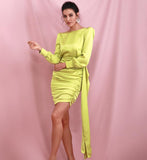 DONNA satin dress in lime green