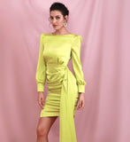 DONNA satin dress in lime green