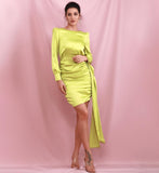 DONNA satin dress in lime green