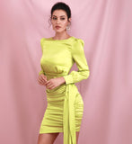 DONNA satin dress in lime green