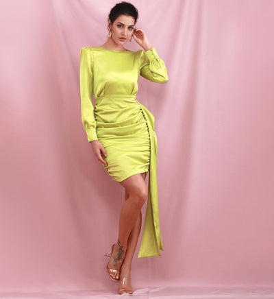 DONNA satin dress in lime green