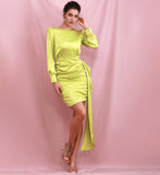 DONNA satin dress in lime green