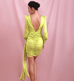 DONNA satin dress in lime green