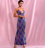 ISABELLA V-Neck Geometric Sequins Maxi Dress