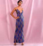 ISABELLA V-Neck Geometric Sequins Maxi Dress