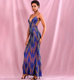 ISABELLA V-Neck Geometric Sequins Maxi Dress