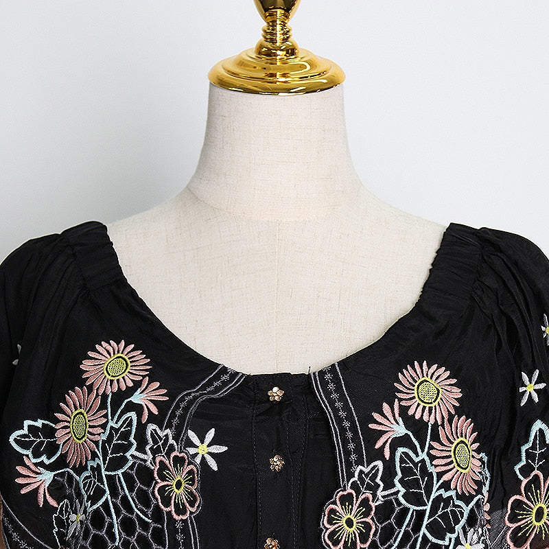 Off-shoulder embroidered crop top
