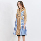 Patchwork Striped High Waist Sashes Coat