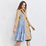 Patchwork Striped High Waist Sashes Coat