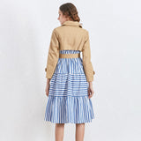 Patchwork Striped High Waist Sashes Coat