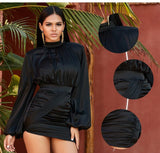 MONETTA turtleneck ruched mini dress