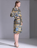 Plaid Floral Belted Windbreaker Overcoat