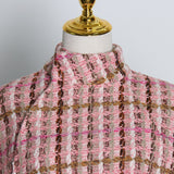 Plaid feathered belted cloak