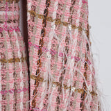 Plaid feathered belted cloak