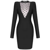 Black sheath dress with mesh neckline