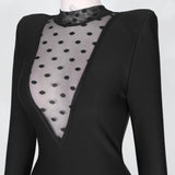 Black sheath dress with mesh neckline