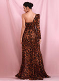 SAFIYA Off-The-Shoulder Leopard Chiffon Whit Split Dress
