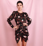 HARPER Round Neck Open Back Long Sleeve Mini Dress