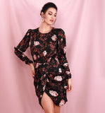 HARPER Round Neck Open Back Long Sleeve Mini Dress