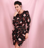 HARPER Round Neck Open Back Long Sleeve Mini Dress