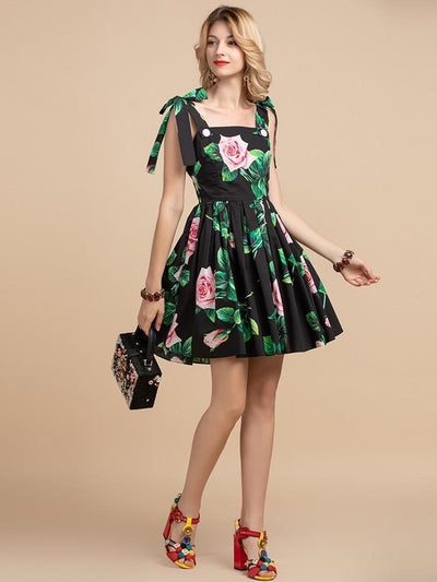 DARCIE Bow Floral Print Mini Dress