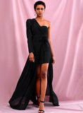 DIARA Off-Shoulder Chiffon Whit Split Single Sleeve Dress
